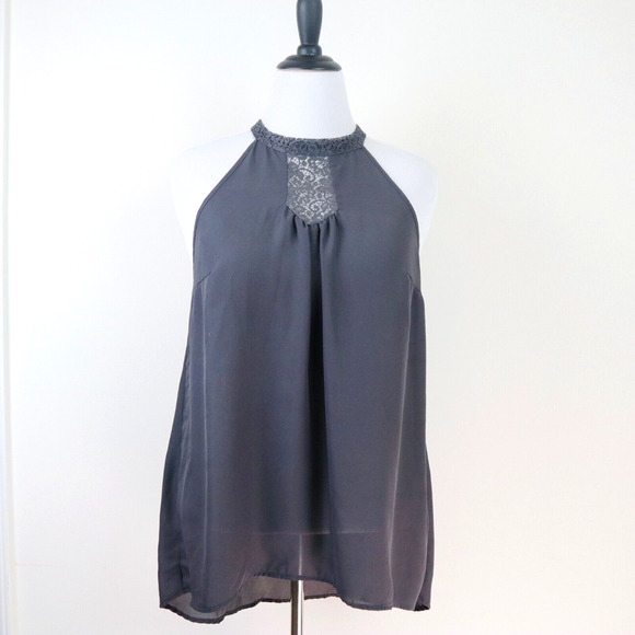 Torrid Size 0 / L Georgette Lace Inset Mock Neck Top Halter Gray - Picture 3 of 10
